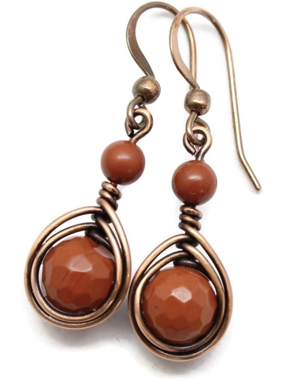 Handcrafted Copper Earrings with Red Jasper Gemstones | Unique Artisan Jewelry